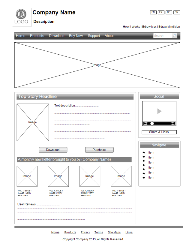 Webpage wireframe