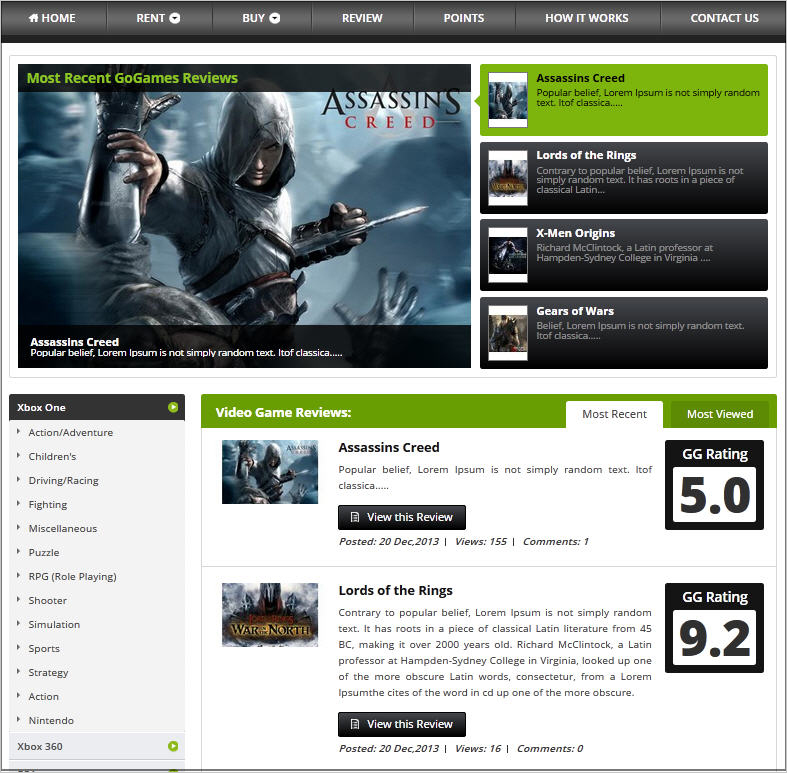 Online Game Renting and Buying Website - Design and Features Details