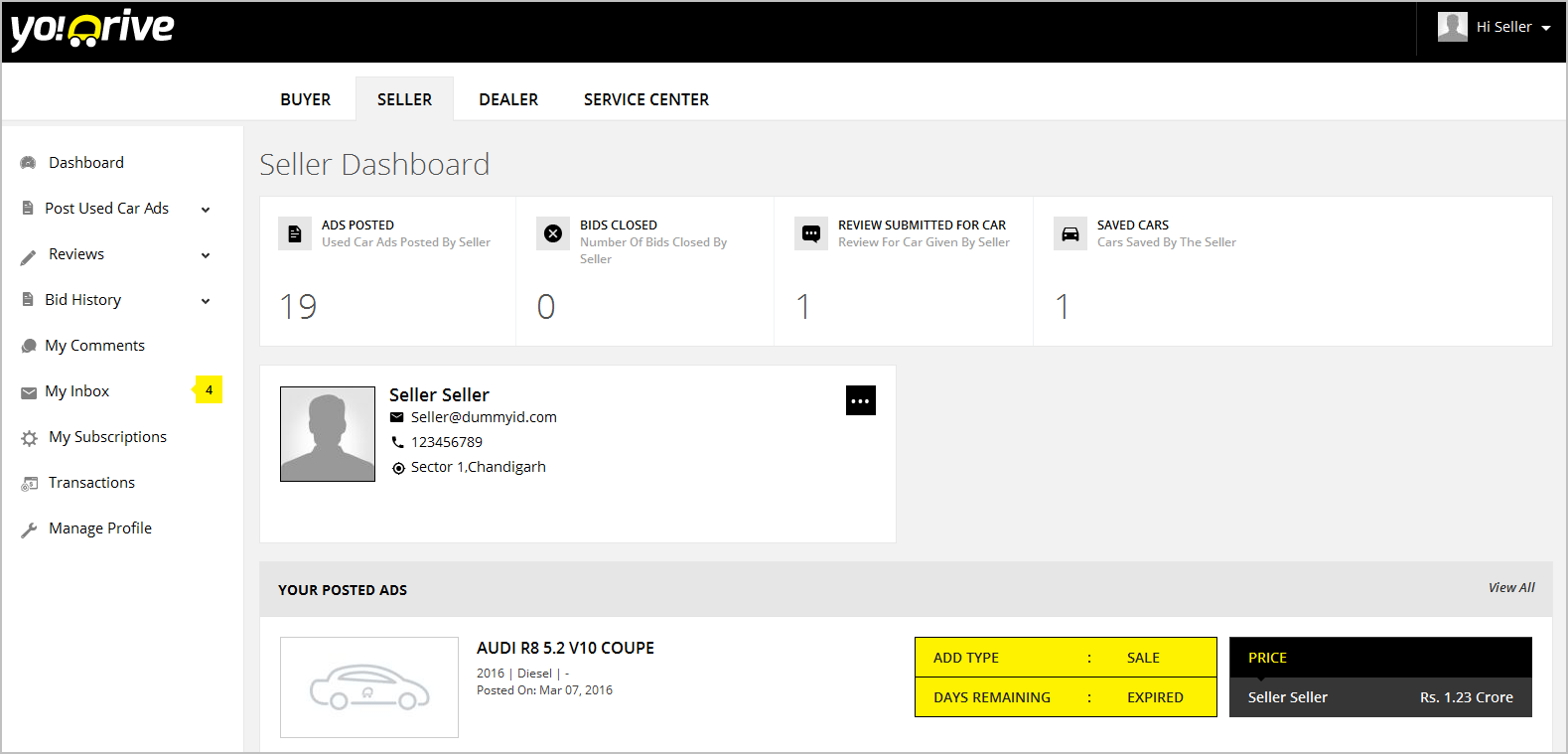 yodrive sellers dashboard