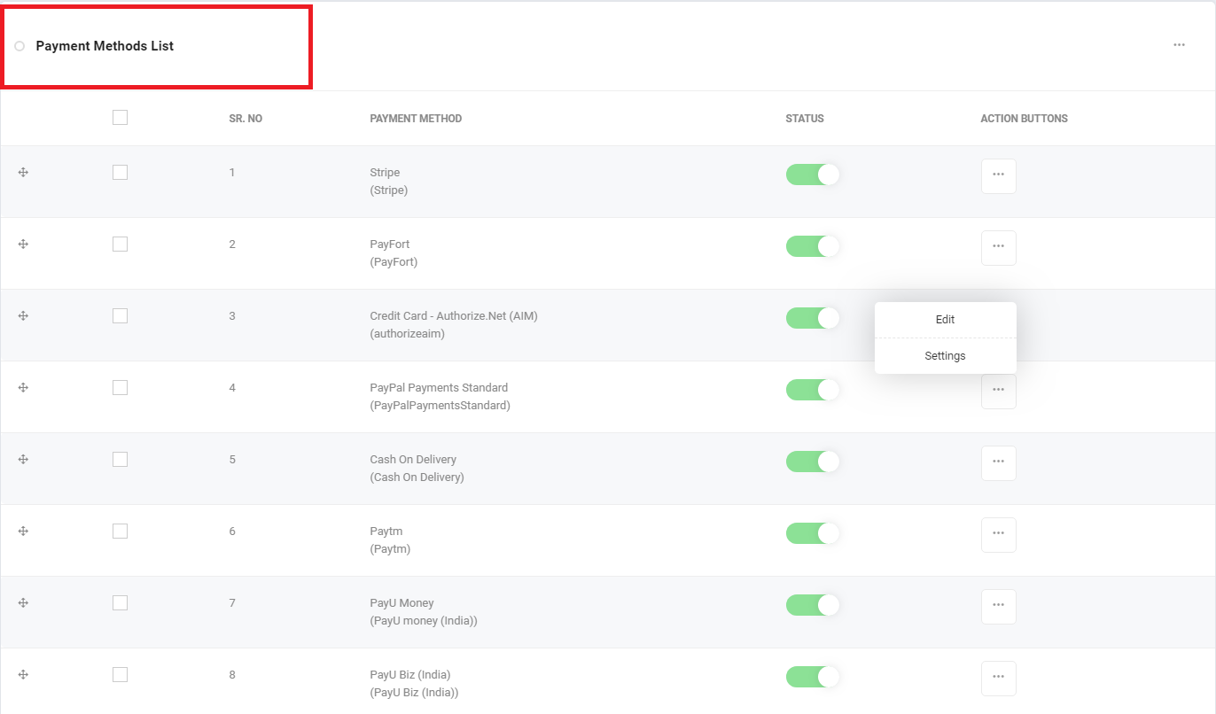 13. Payment Methods