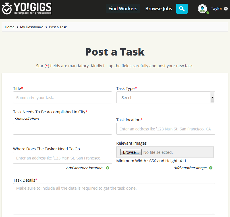 post tasks on services marketplace