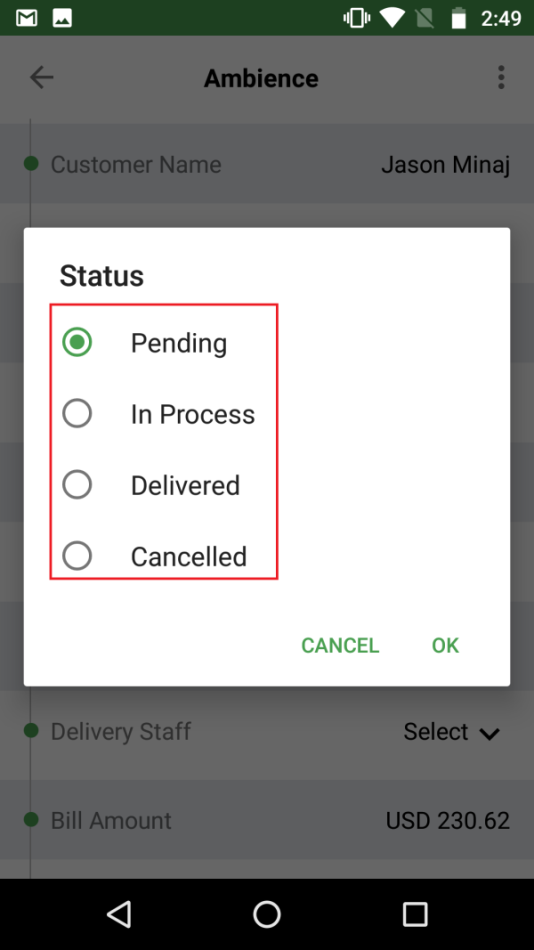 YoYumm App- Order Status