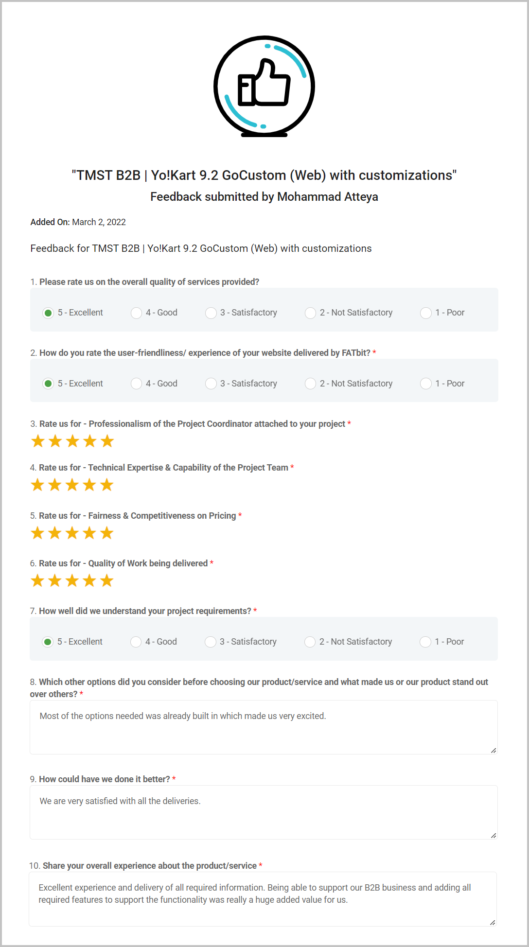 YoKart client feedback