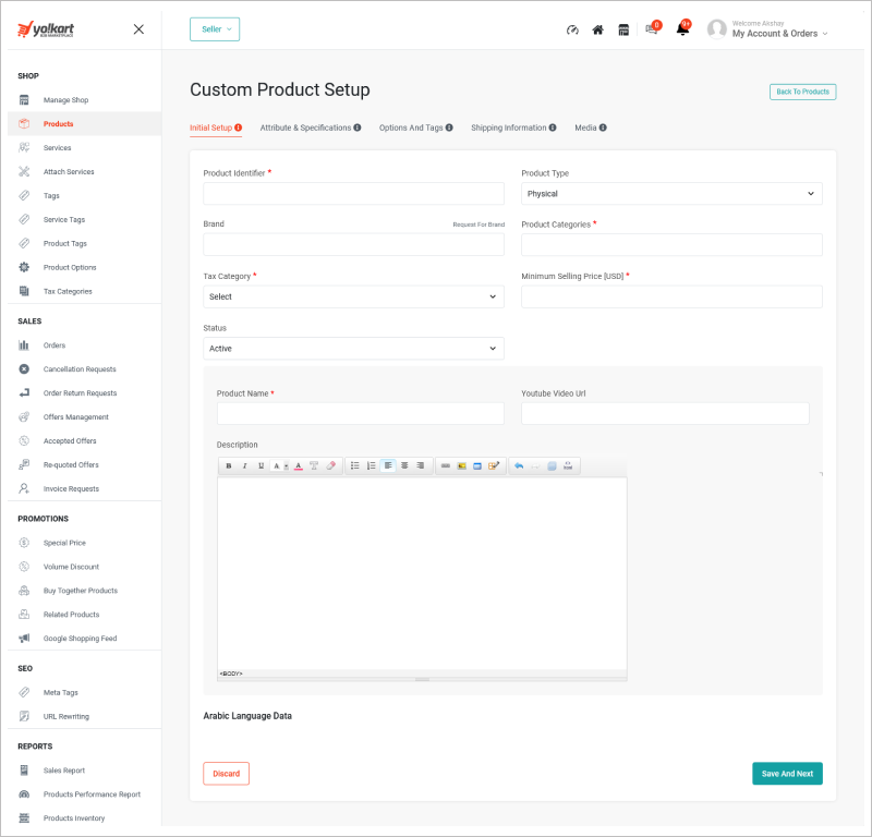 Seller Dashboard in Yo!Kart B2B