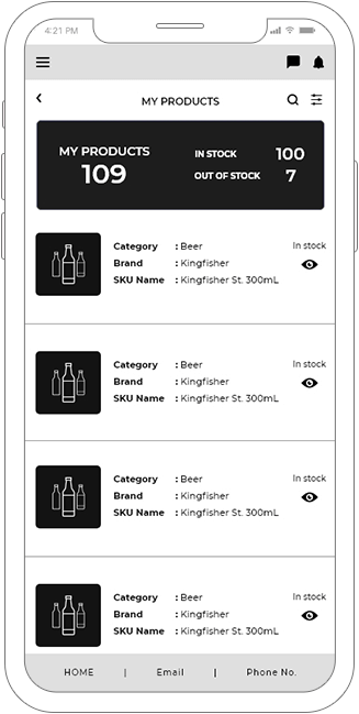 B2B liquor selling platform mobile app wireframe