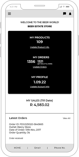 B2B liquor selling platform mobile app wireframe